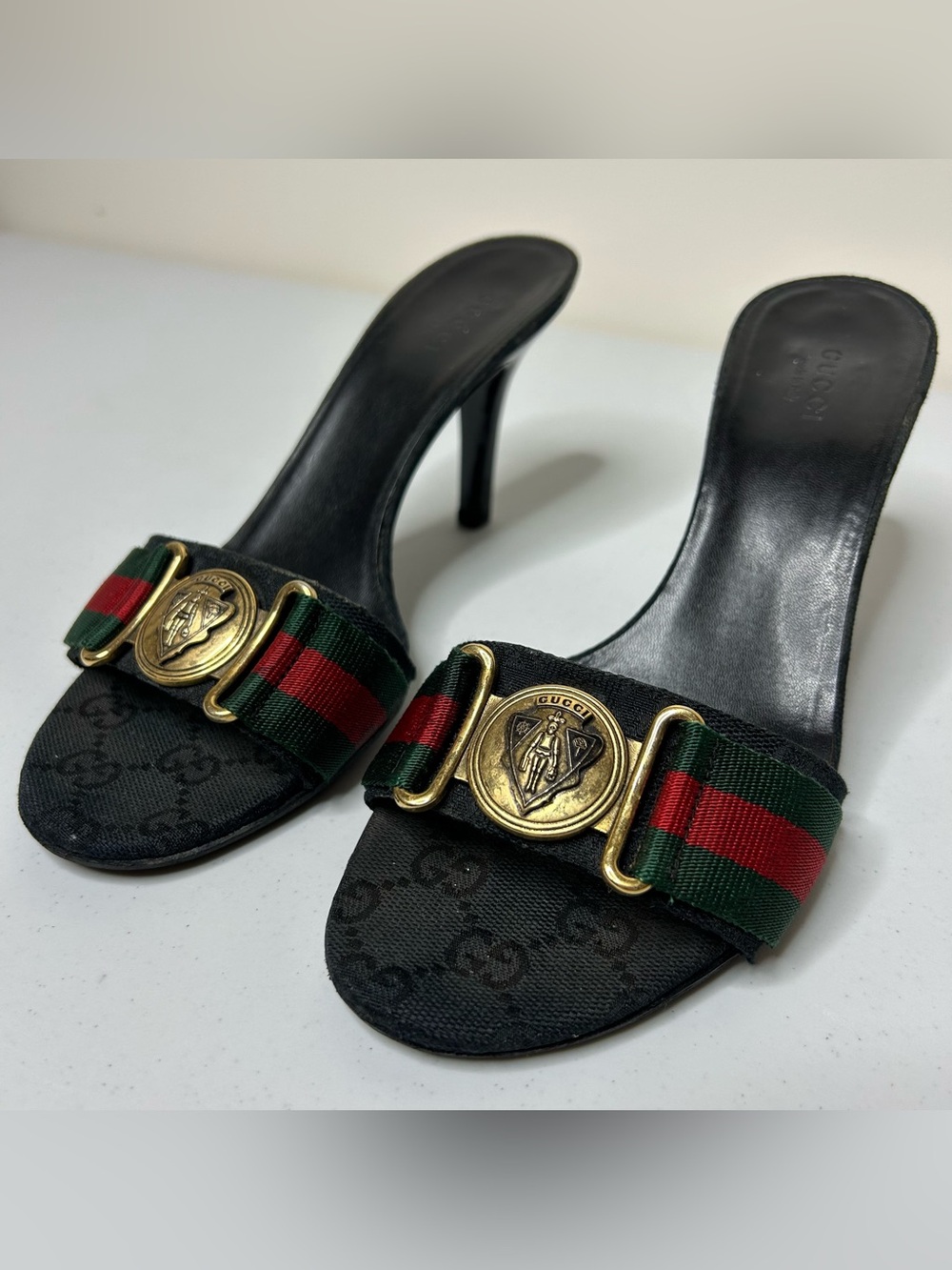 Gucci Vintage Hysteria GG Canvas Web Kitten Heel Mules Women’s US Size 6